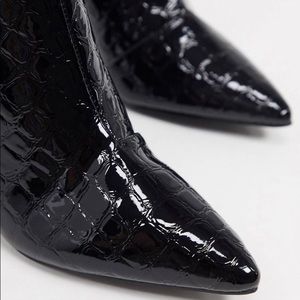 Black patent croc boots